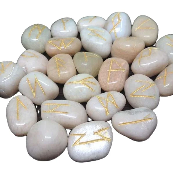 High Quality Moonstone Elder Futhark Rune Set Gemstone Runic Set For ...