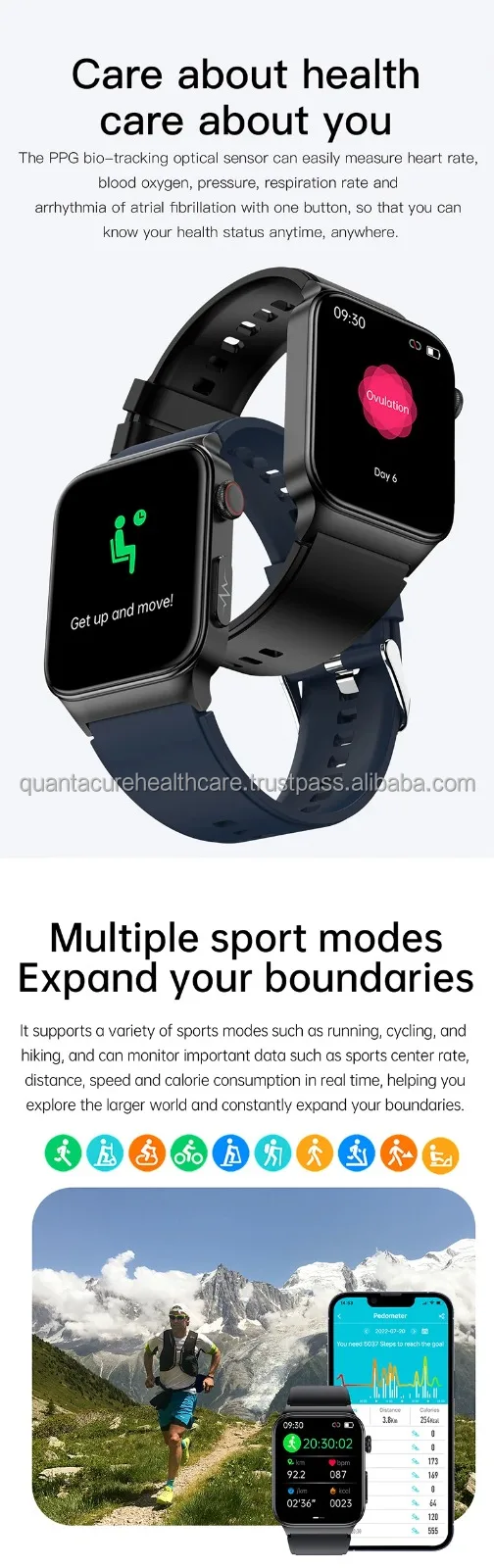 Qc Ehw02 E500 Health Assistant Ecg Ppg Blood Glucose Health Smartwatch