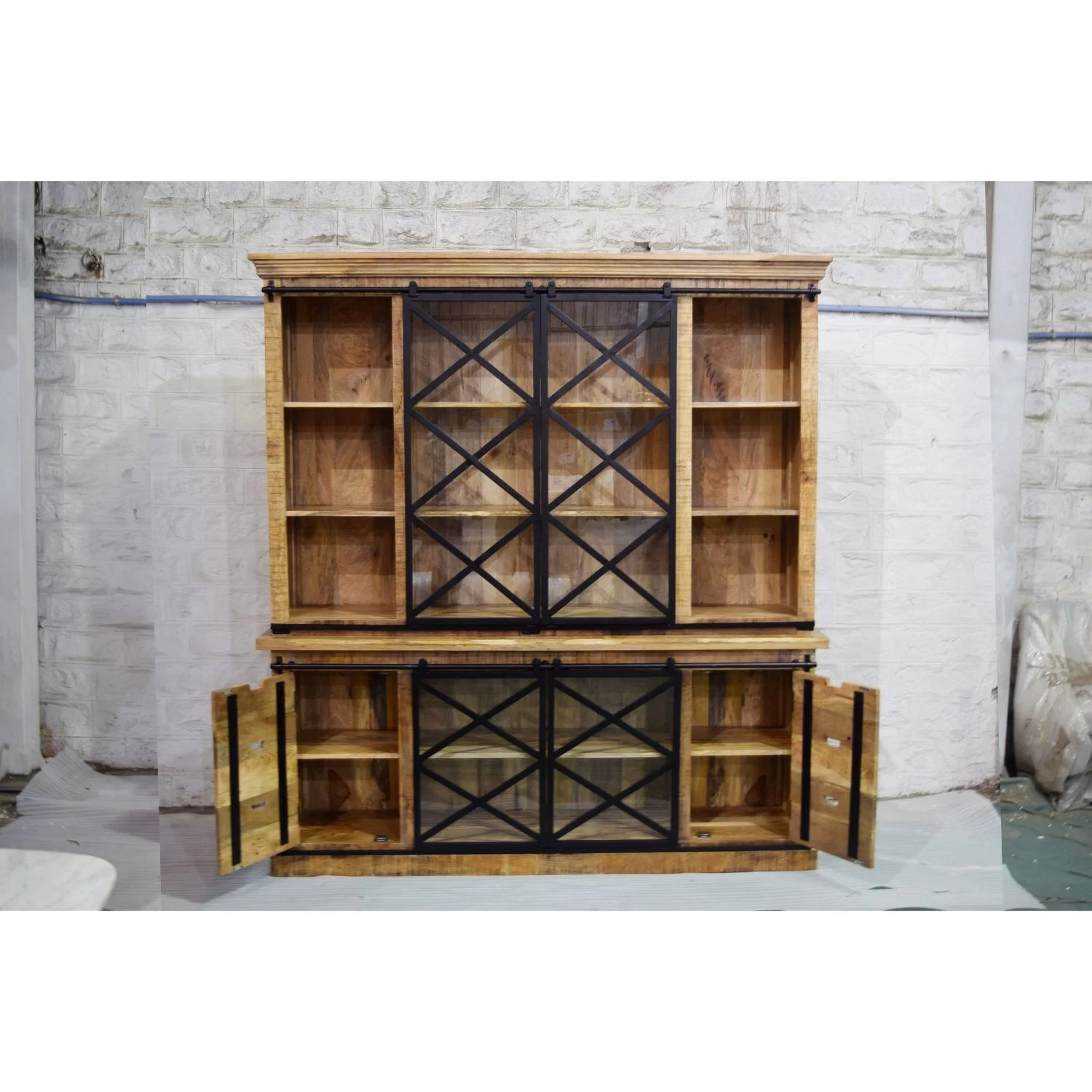 European Classic Solid Mango Wooden Modern Industrial Style Hutch ...