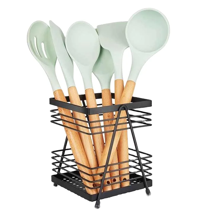 Utensil Holder For Kitchen Counter Rectangle Matte Black Spoon Holder