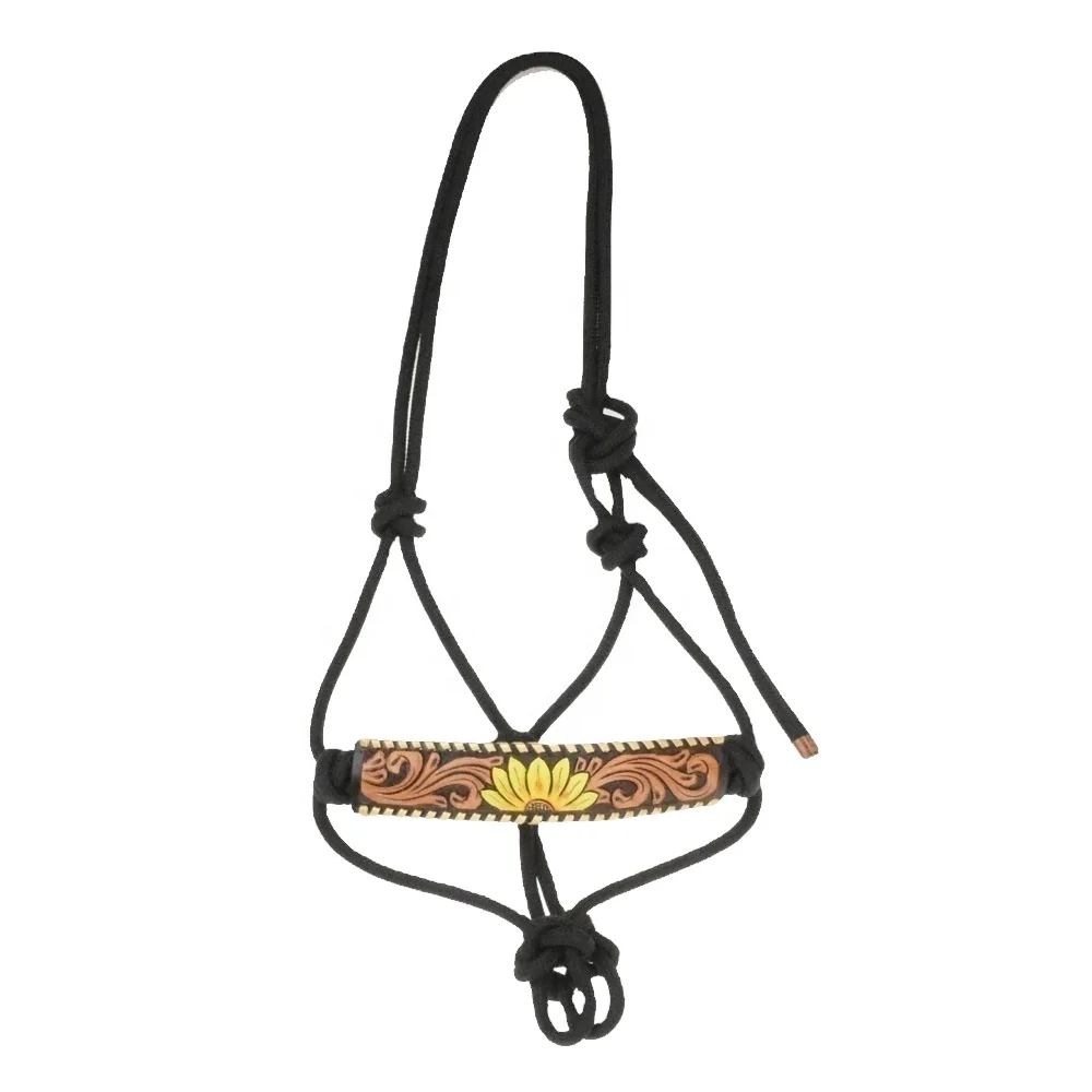 Custom Made Horse Rope Halter With Beaded Leather Hand Tooled Noseband
