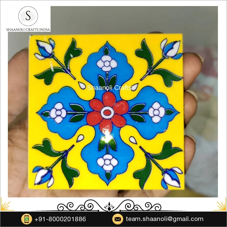 Handcrafted Blue Pottery Colorful Titles For Wall Decoration Living