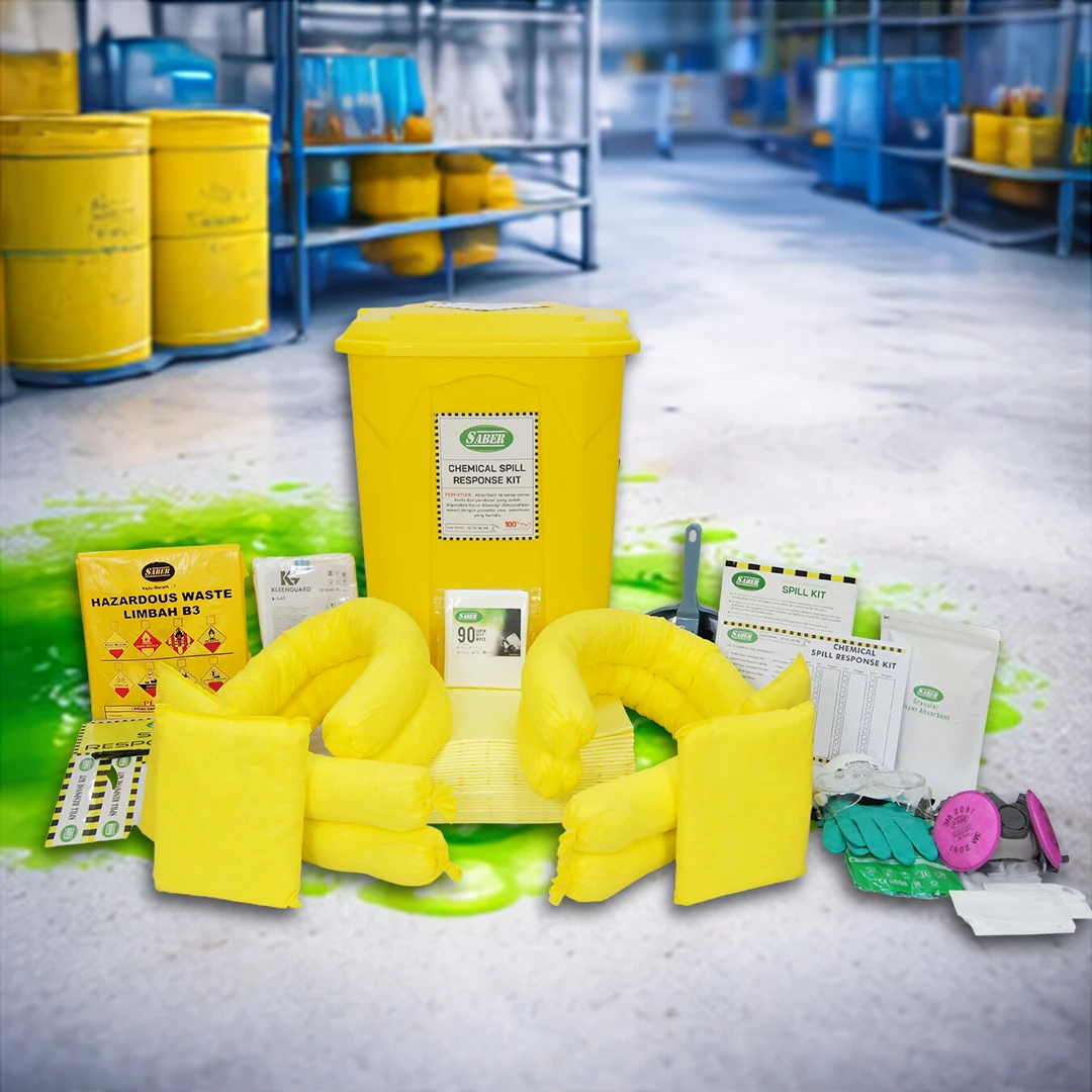 Heavy Duty 60Liter Chemical Spill Kit Yellow 15 Gal Pedal Bin Container ...