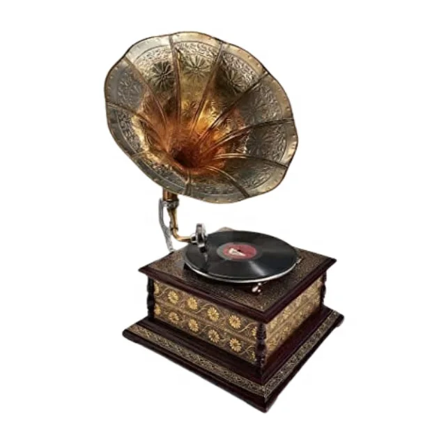 Antique Design Wooden & Brass Gramophone Home Decoration Collectable ...