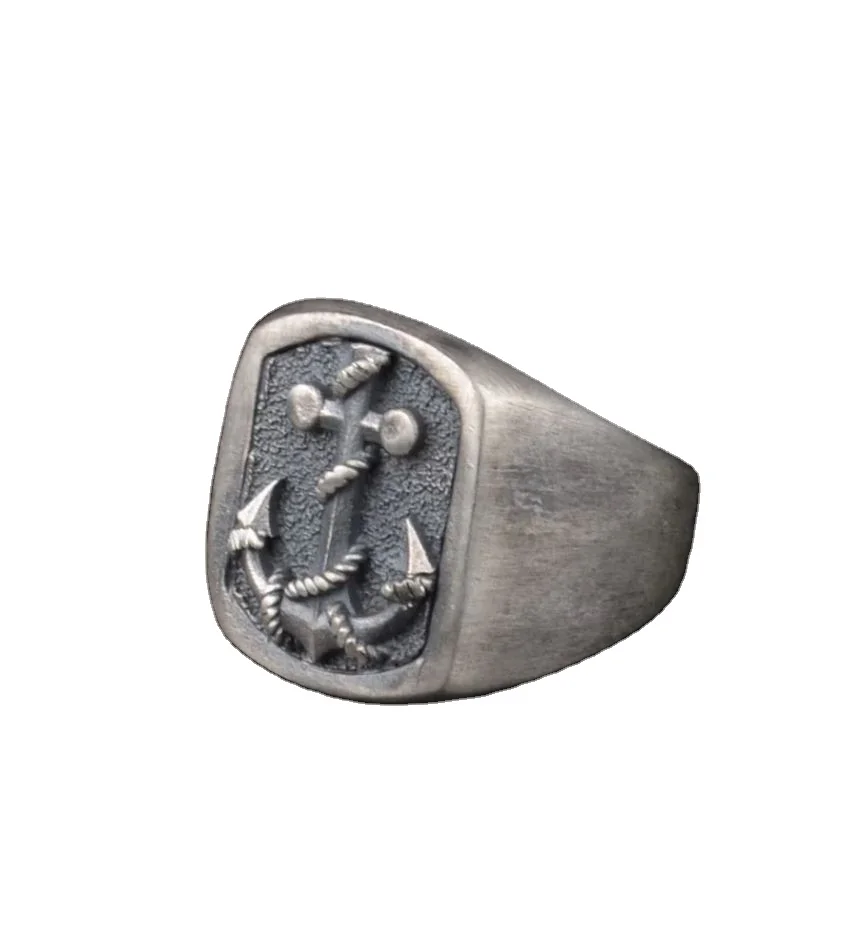 Silver Anchor Ring Handmade Sailor Anchor Oxidized Silver Captain Ring ...