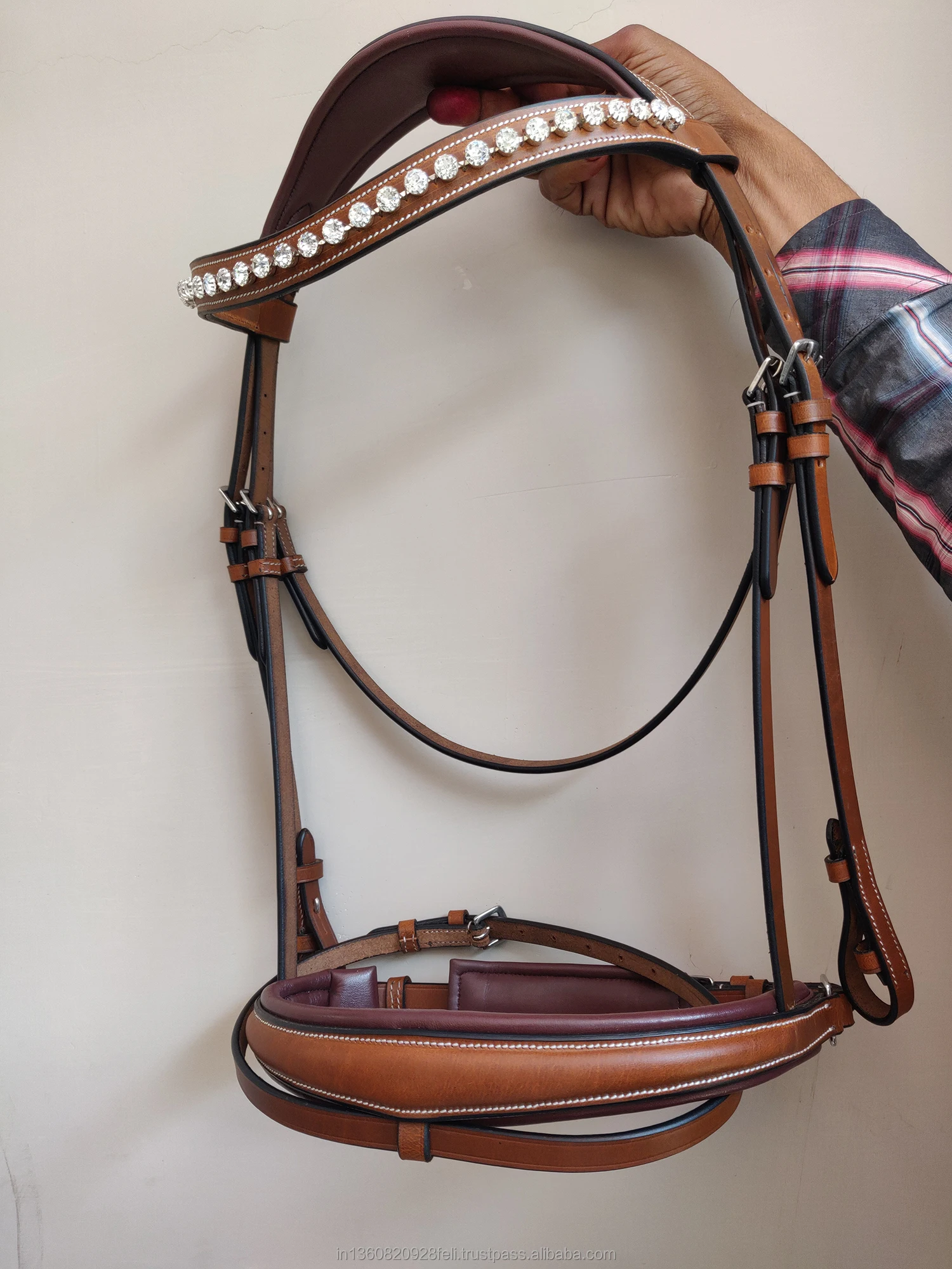 Rhinsetone Horse Leather Bridle Padded With Soft Cow Leather For Horse