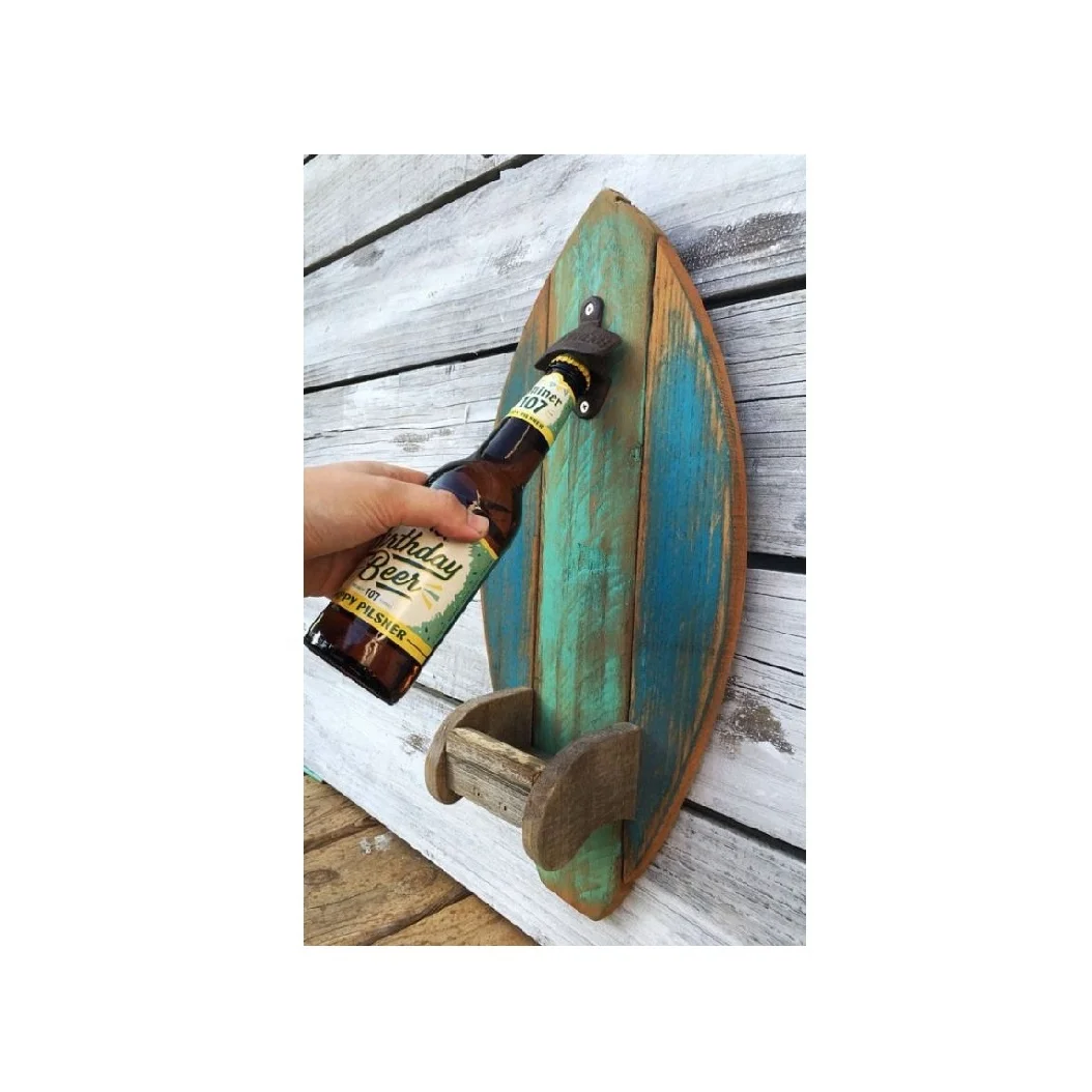 Handmade Large Wall Mounted Surfboard Bottle Opener With Bottle Lid