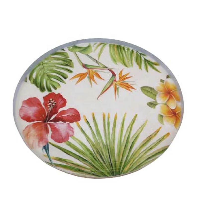 Round Metal Wall Plate Sticker Enamel Flower Sticker Black Dish Serving Table Top Christmas
