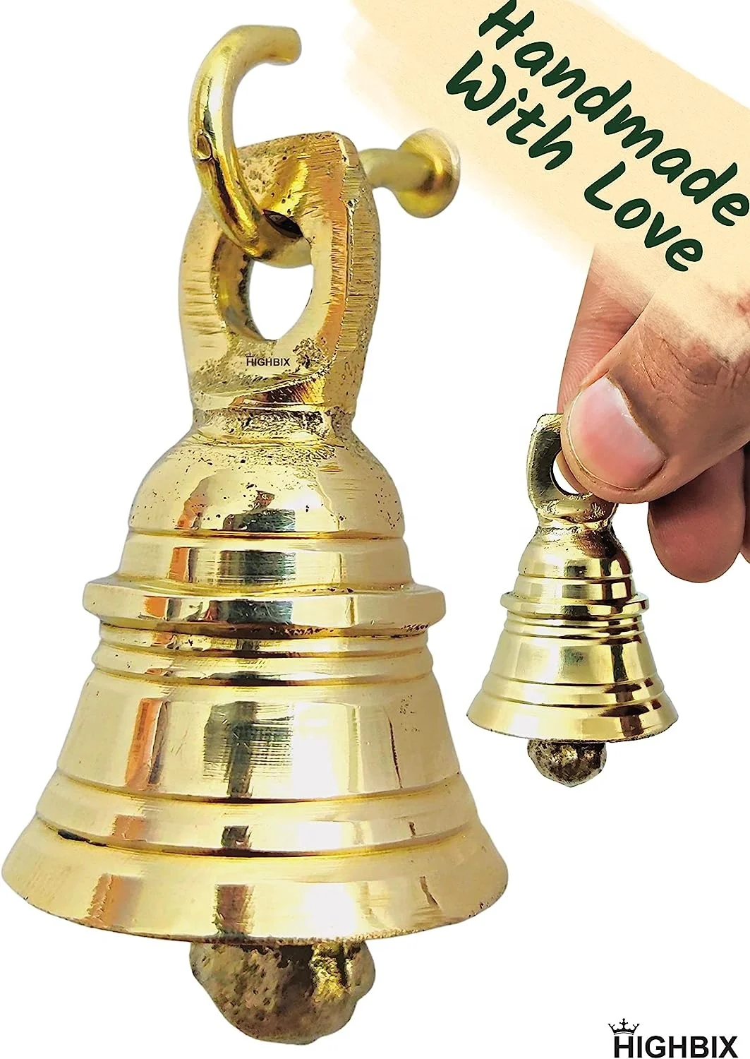 Solid Brass Jingle Bells Set Of 6 Hanging Harmony Festive Decor Handmade Brass Bells With Hooks