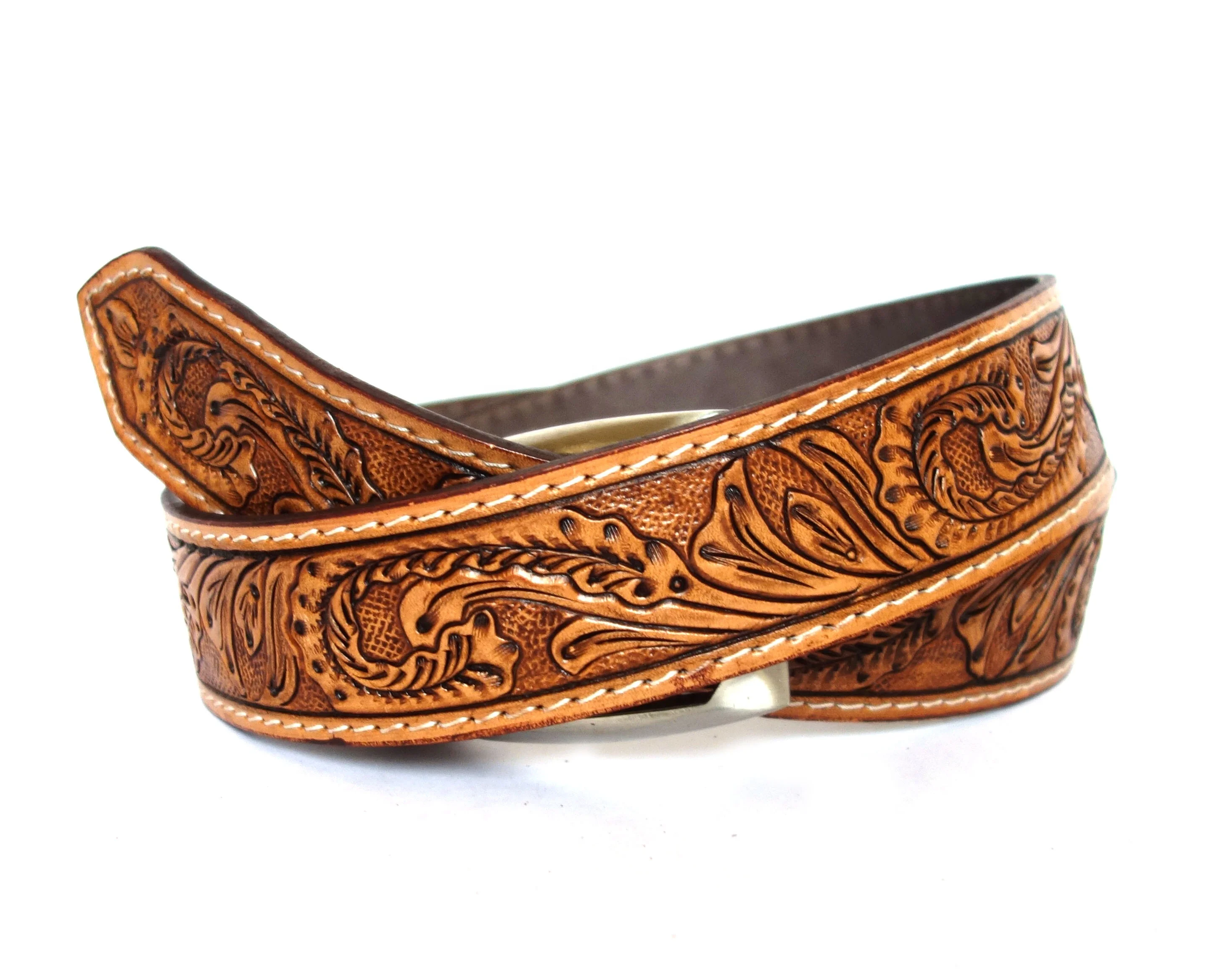 Latest Design Hand Tooled Western Leather Belts Cow Hide Leather For Men Women Unisex Handmade