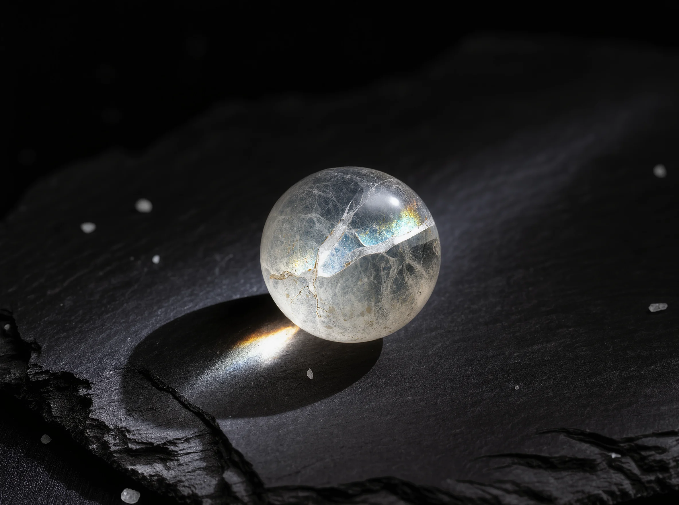 The Unfinished Prayer: Finding Beauty in Divine Imperfection 2 Divine Imperfection: A clear quartz mineral sphere with internal fissures by Yuano