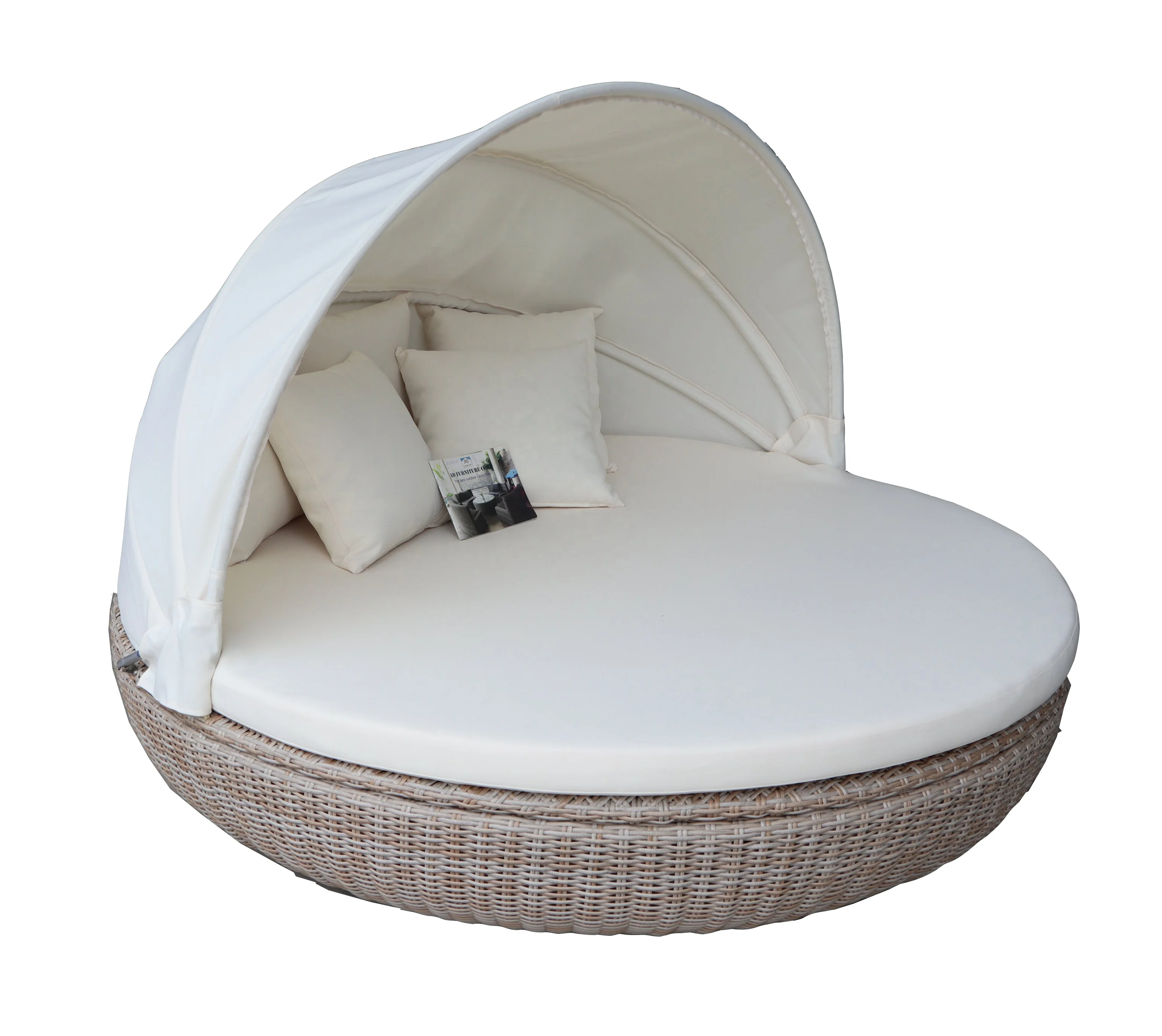 Prsb002n Outdoor Round Sunbed With Canopy Wicker Rattan Furniture Made