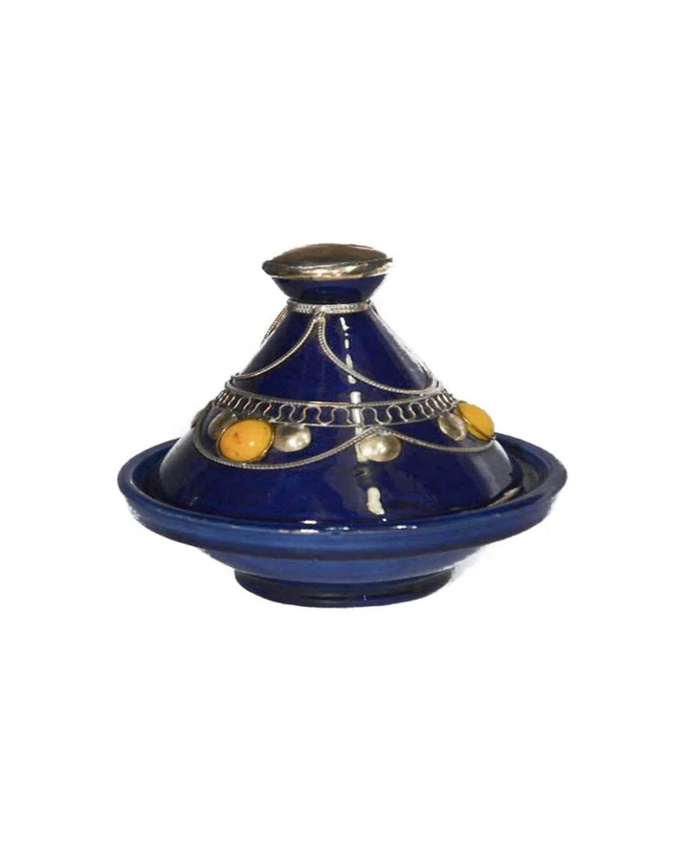 Moroccan Blue Tajine,With Traditional Patterns Conicalshaped Lid