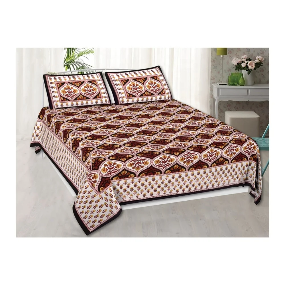 Spbs008 Sanganeri Prints Queen Size Bed Sheet With 2 Pillow Covers
