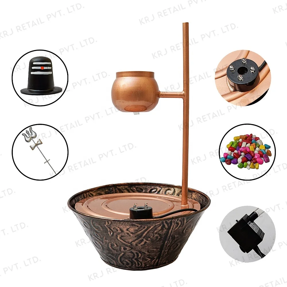Resin Metal Shiv Water Lingam Fountain For Home Office Decor Showpiece