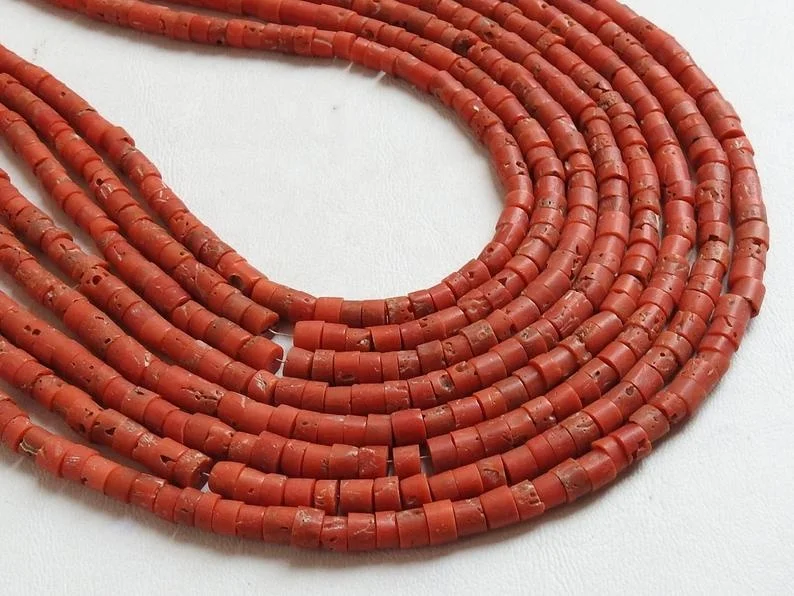 Italian Red Coral Smooth Heishi Tyre Beads For Making Jewelry