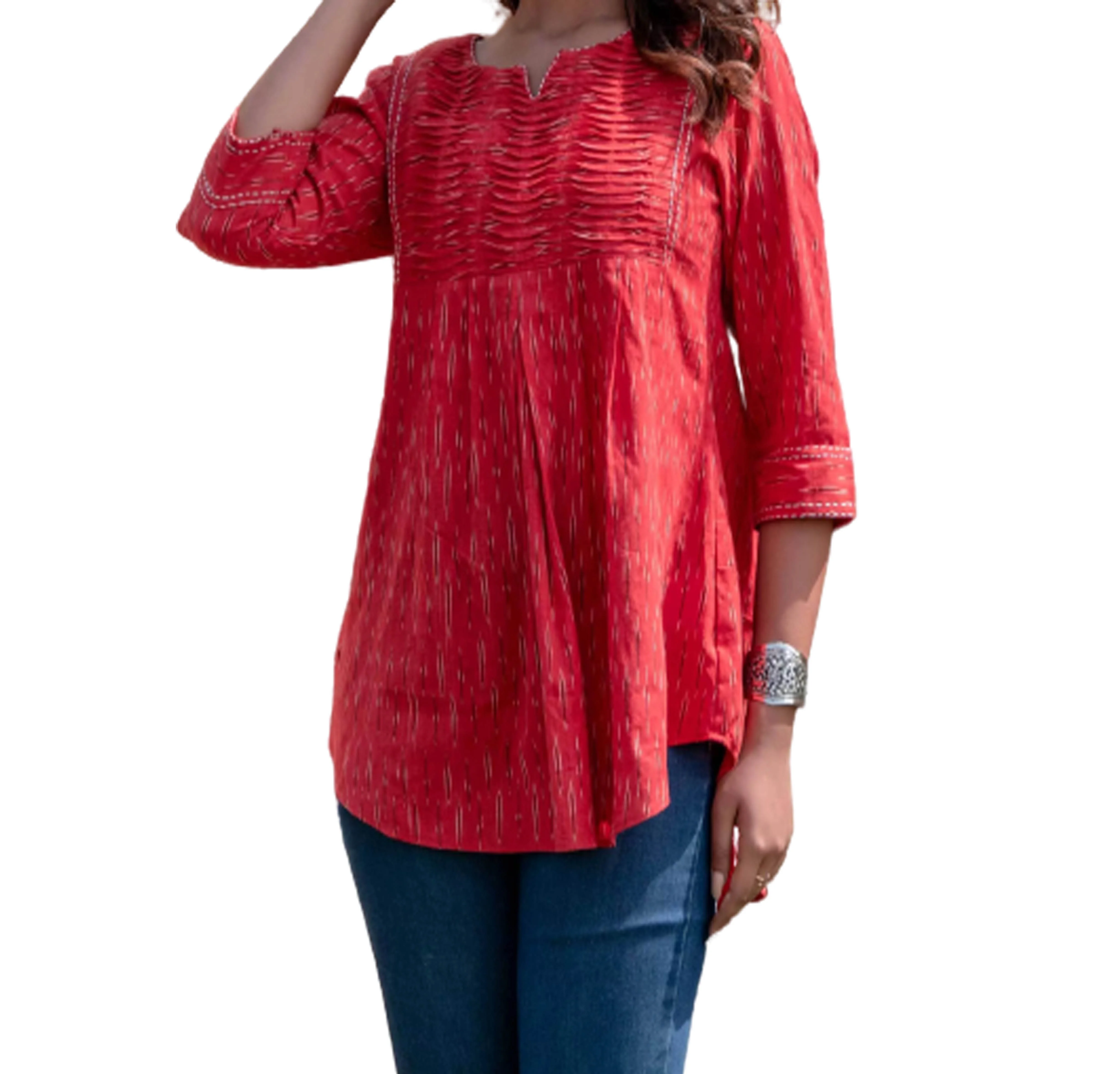 Exclusive grey ikat designer cotton top – Sujatra