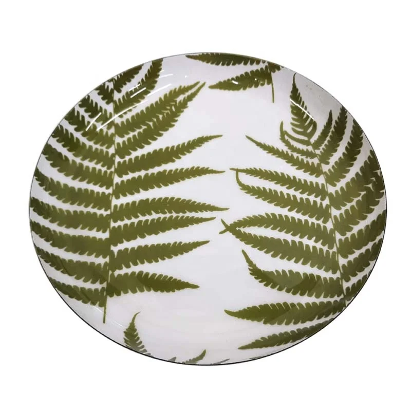 Round Metal Wall Plate Sticker Enamel Flower Sticker Black Dish Serving Table Top Christmas