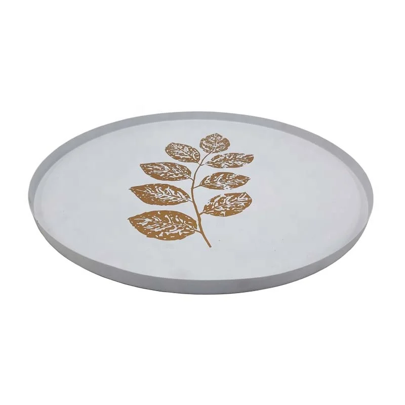Round Metal Wall Plate Sticker Enamel Flower Sticker Black Dish Serving Table Top Christmas