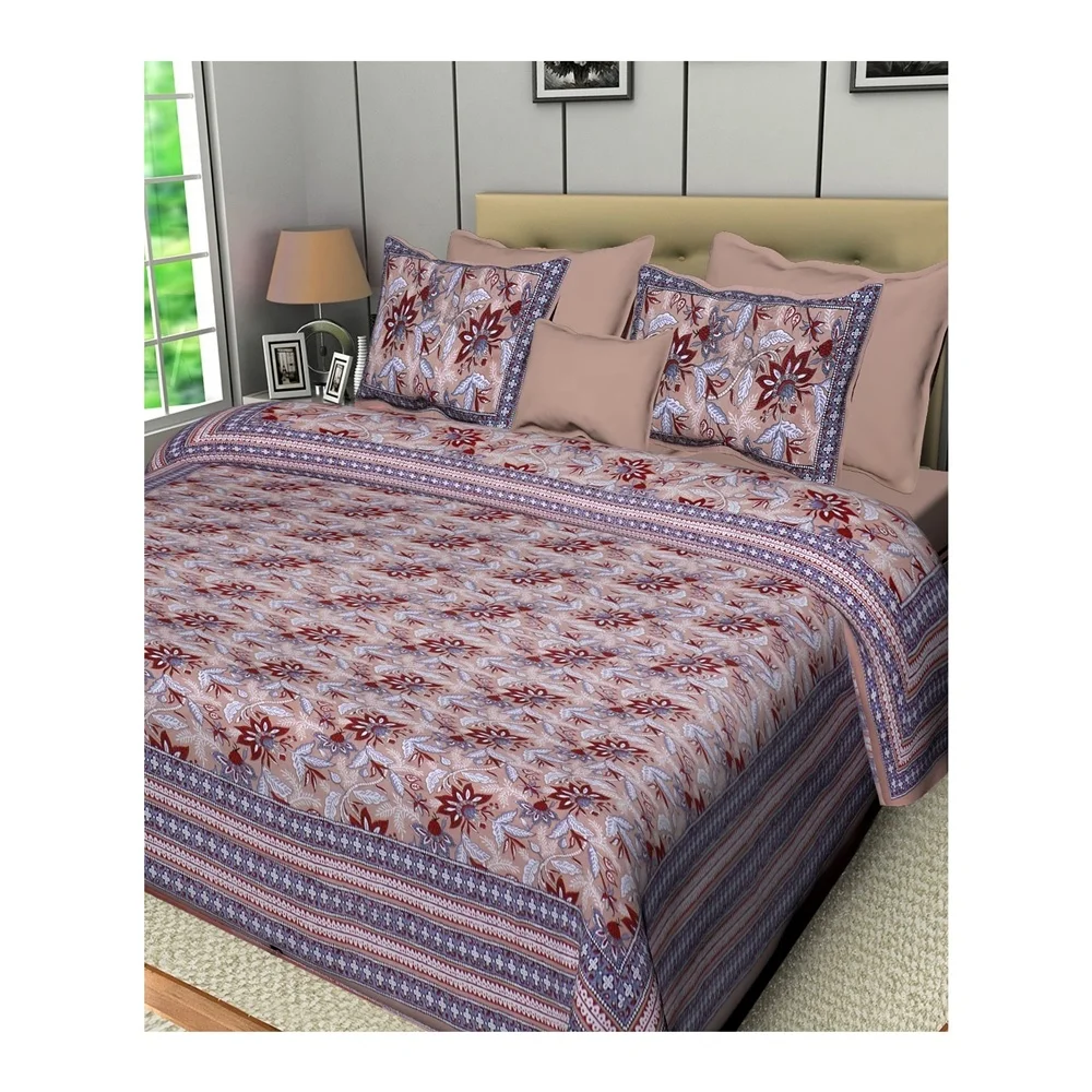 Spbs008 Sanganeri Prints Queen Size Bed Sheet With 2 Pillow Covers