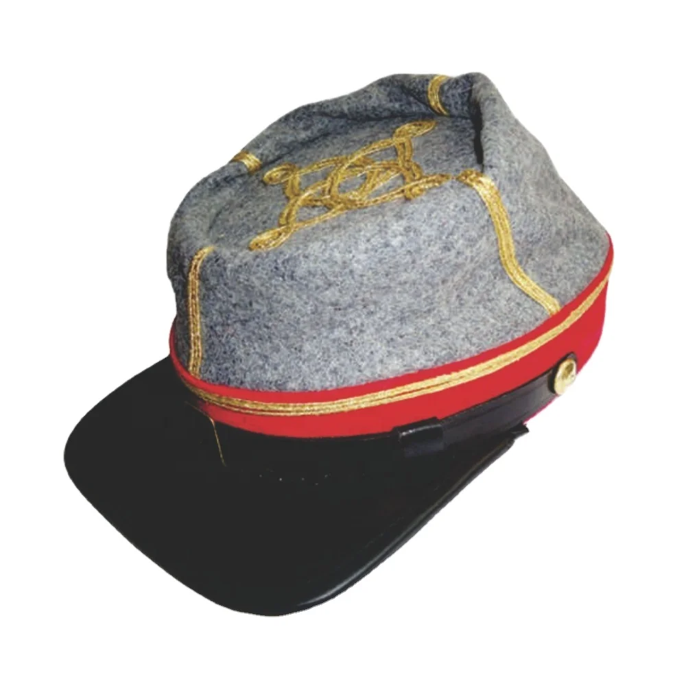 Oem Wholesale Civil Kepi With Leather Visor Customized Civil War Kepi 2 Braid Cadet Grey Captain