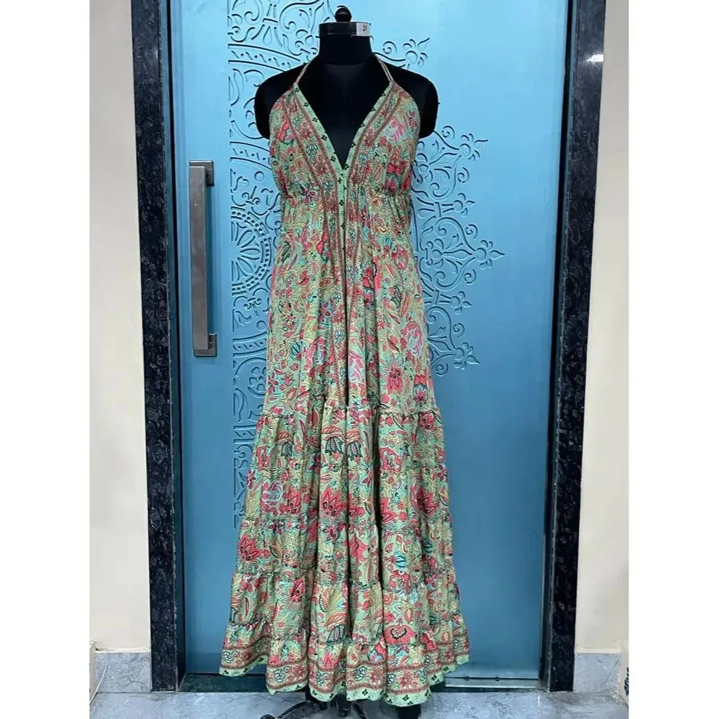 Ladies Printed Silk Long Dress Vintage Design Dress Bohemian Women New ...