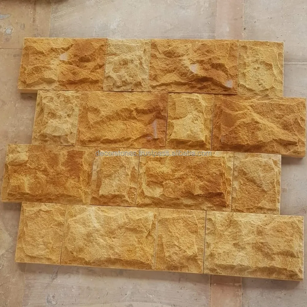 Wholesale Teakwood & Yellow Sandstone Wall Panels Rockface Mushroom ...