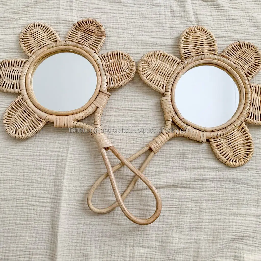 Vintage Style Rattan Hand Make Up Mirror Buy Hand Mirrors Cheap