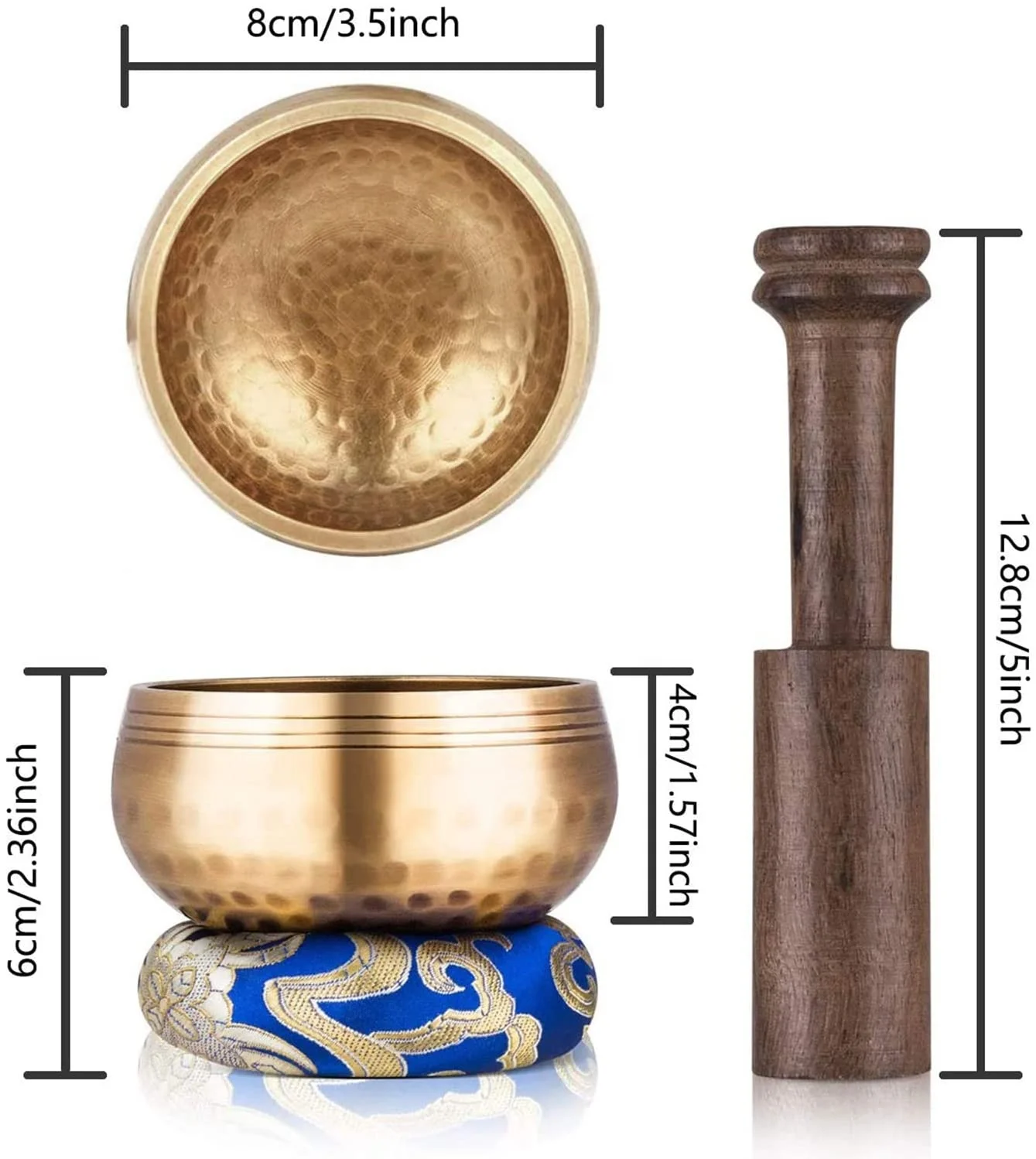 Handmade Antique Brass Hammered Singing Bowl Attentive Designewd Decorative Meditation Bowl Set