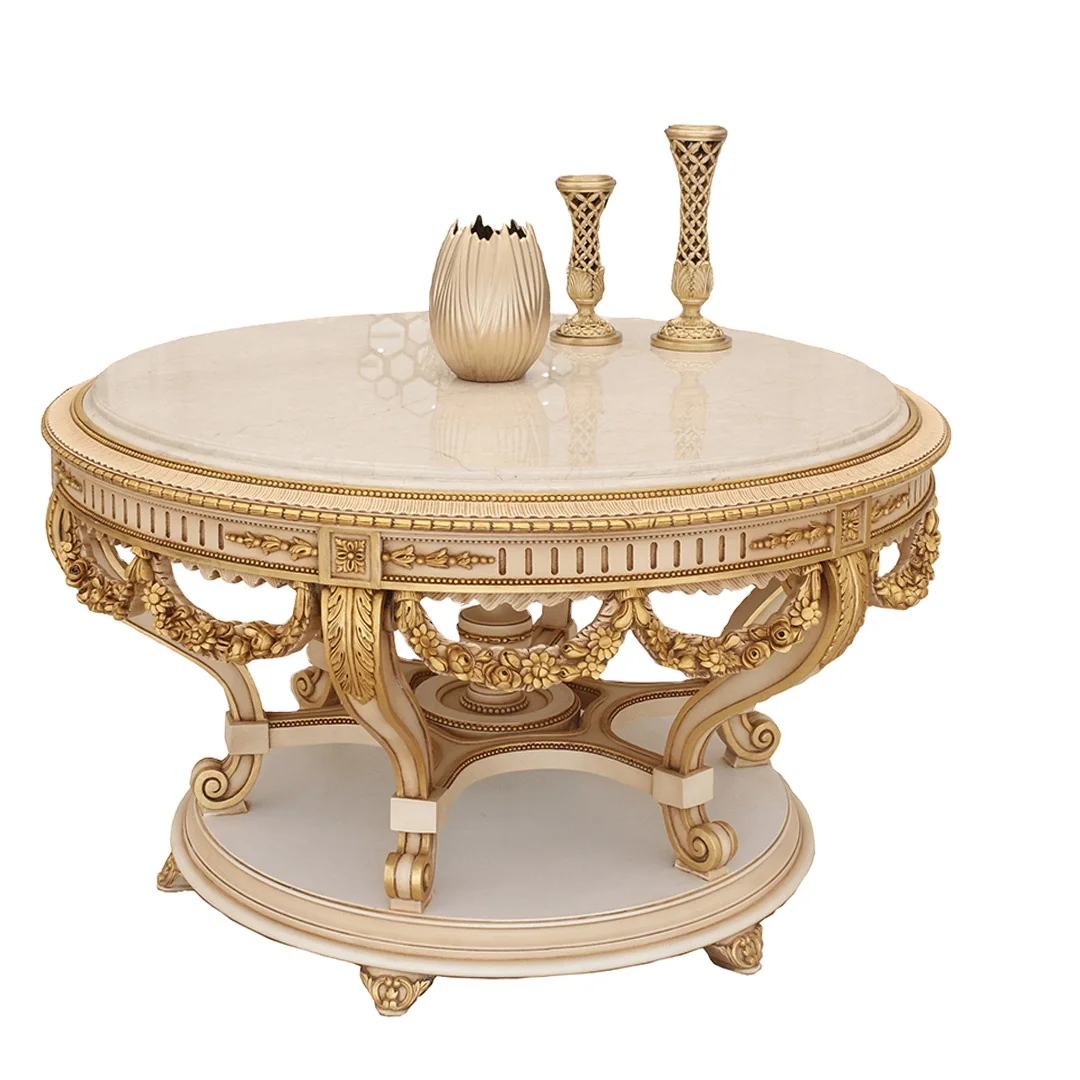 Wooden Royal Handmade Center Table With Antique Gold Finish In Premium