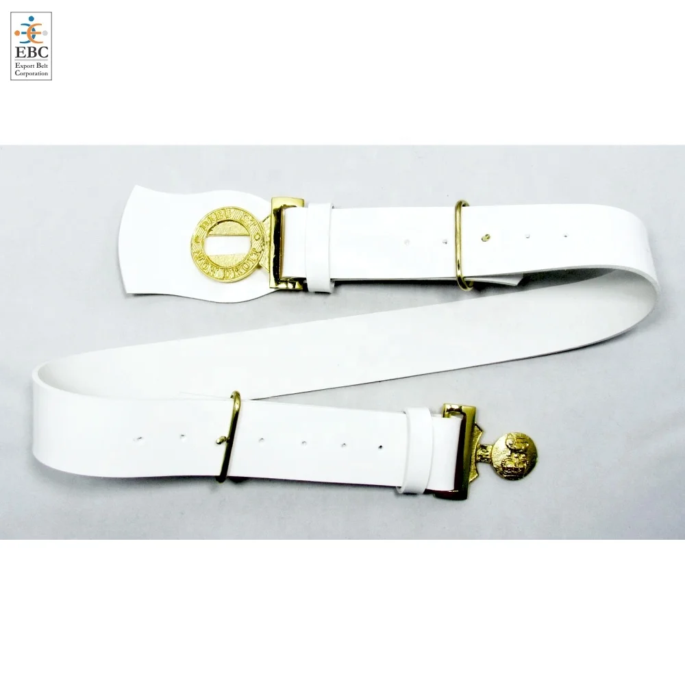 Pvc White Black Parade Ceremonial Belts With Chrome Buckle And Chrome