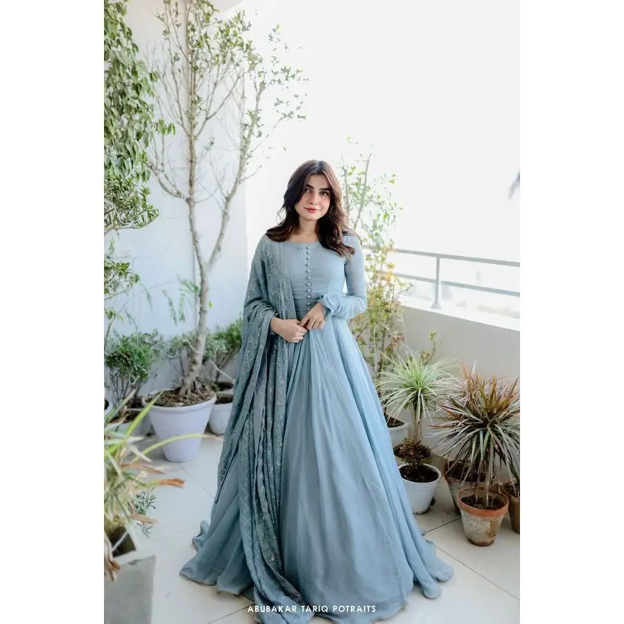 designer georgette dress Crepe Plain Elegant Long Evening With Dupatta Sky Natural Empire Waist Floor-length Swept Train Pattern This dress is defined Visit The Yale Club modest children dress Men's Size:9 US Yellow