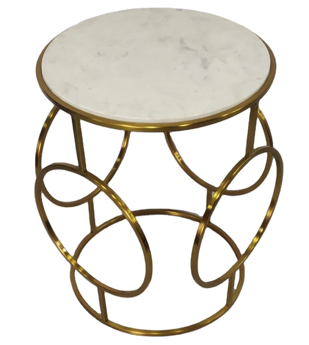 Antique Selling Metal Round Coffee Table Marble Top Gold Color Iron