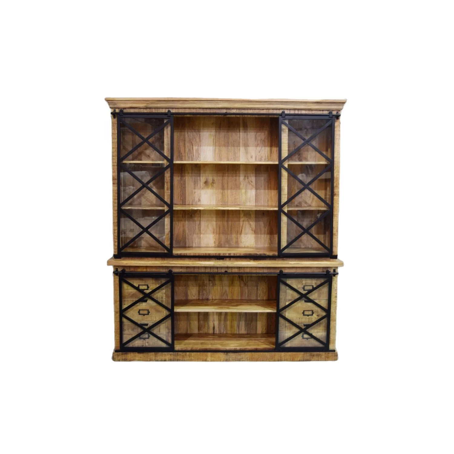 European Classic Solid Mango Wooden Modern Industrial Style Hutch ...