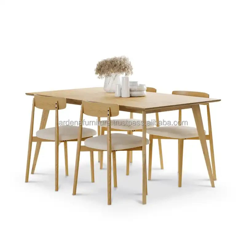 Modern Elegant Rectangular Dining Table Set with 6 Minimalist Chairs ...
