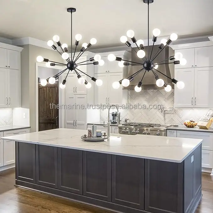 18 Lights Adjustable Modern Sputnik Black Chandelier for Dining Room ...