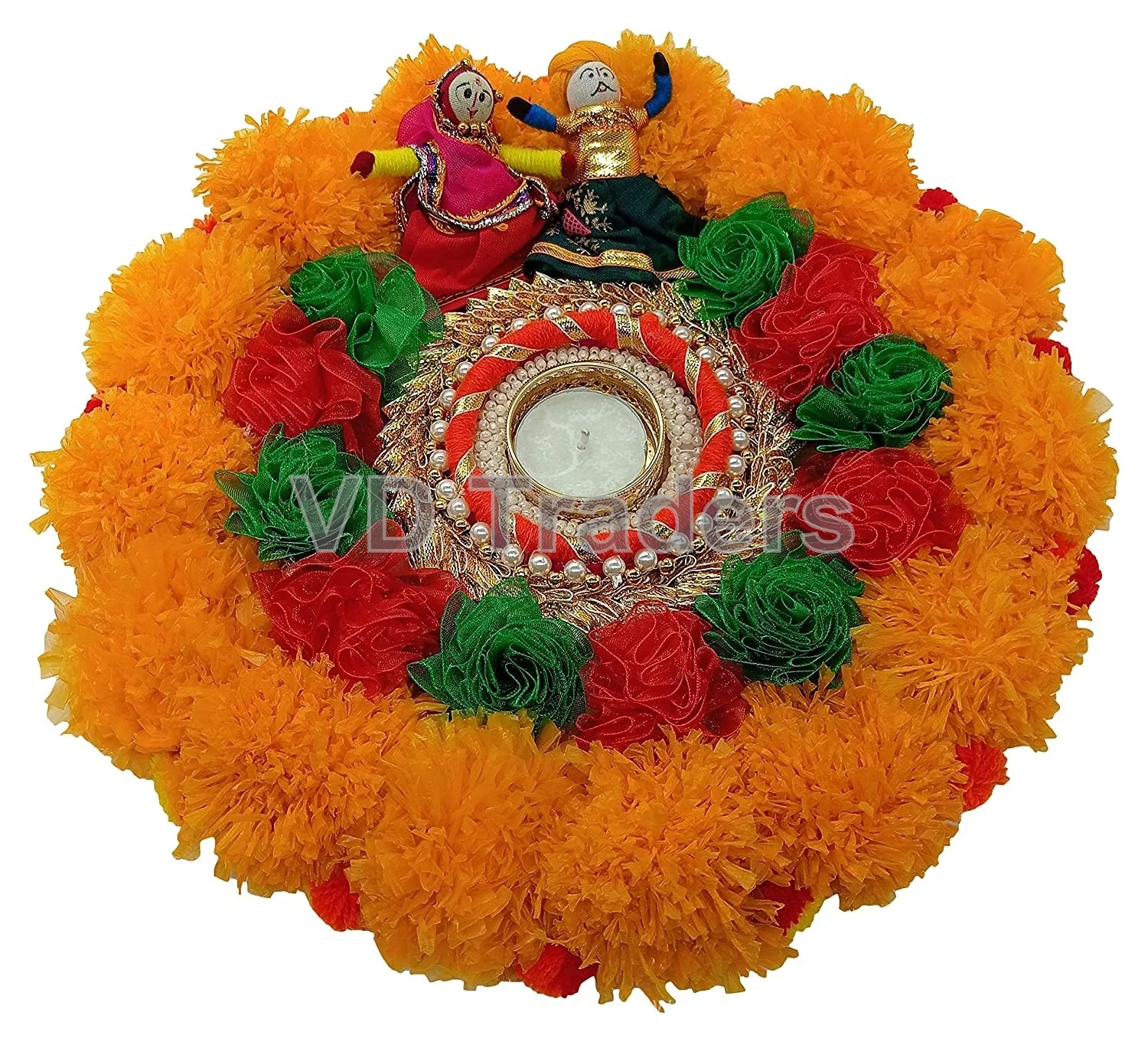 Handmade Assorted Mix Color Flowers Design Metallic Diya Tealight