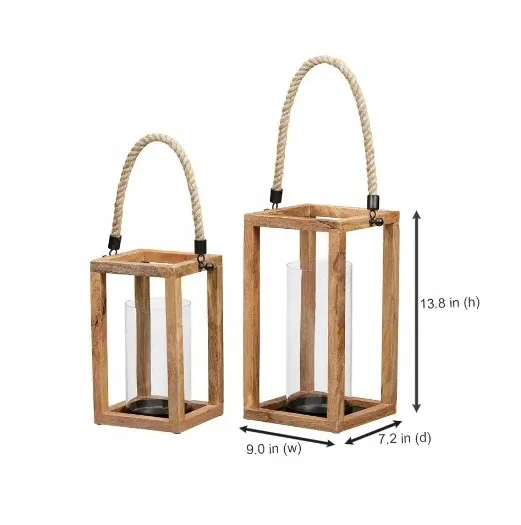 White Color Simple But Modern Designed Wooden Lantern Home Decor Candle Holder With Jute Rope