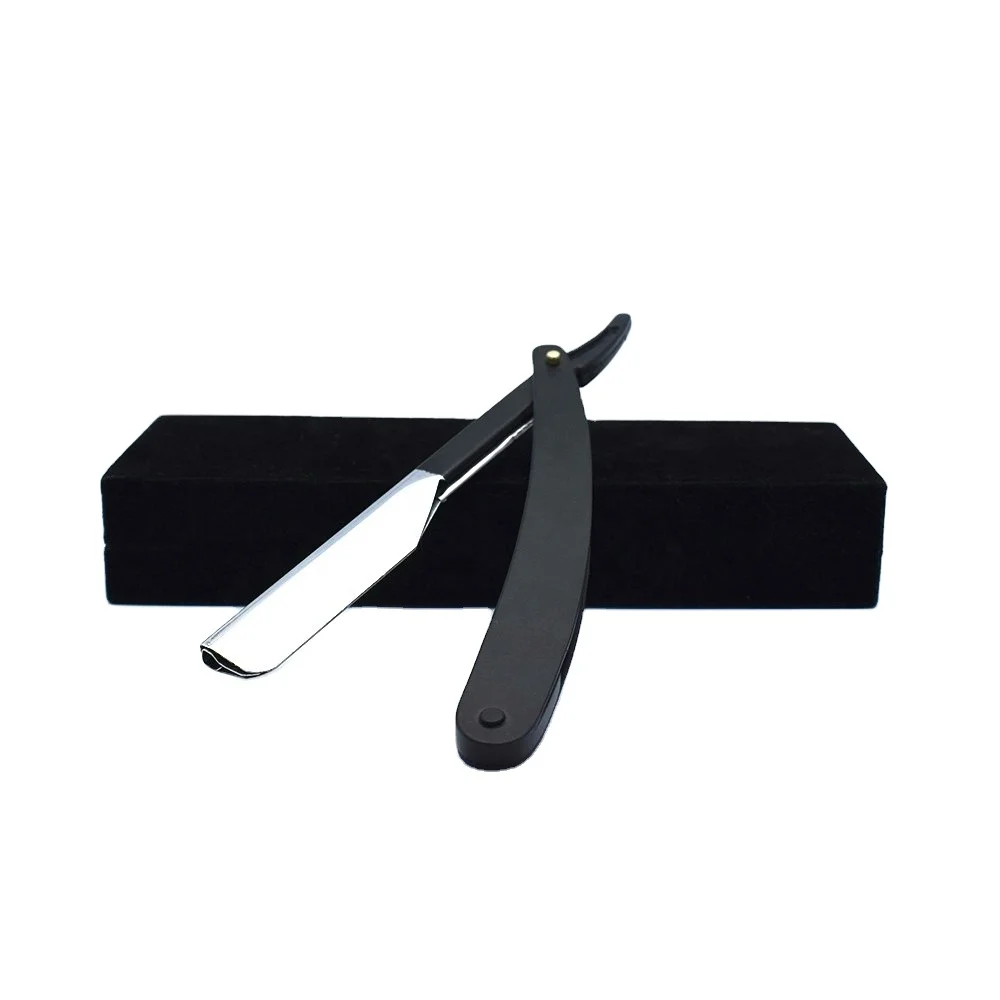 Black Coated Custom Logo Solid Stainless Steel Barber Straight Shaving