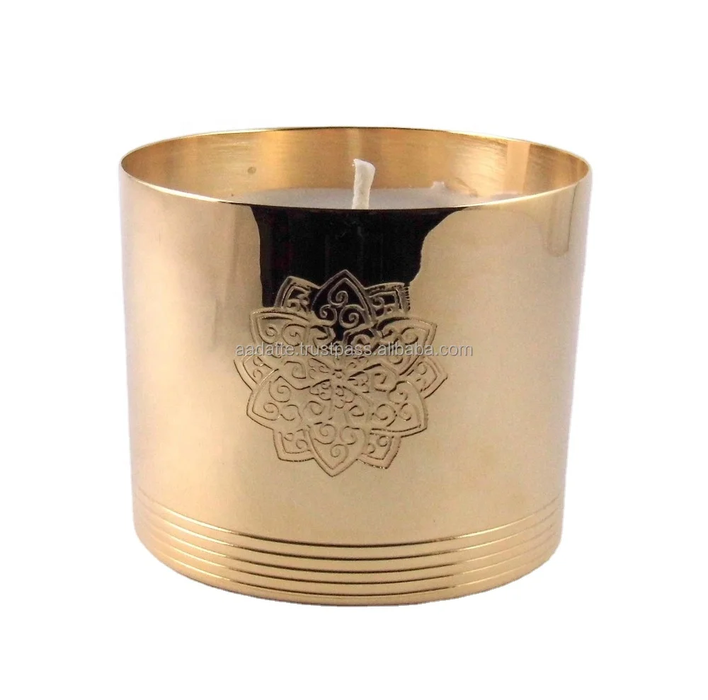 Trendy Look Brass Metal Empty Candle Holder Unique Design Golden Color