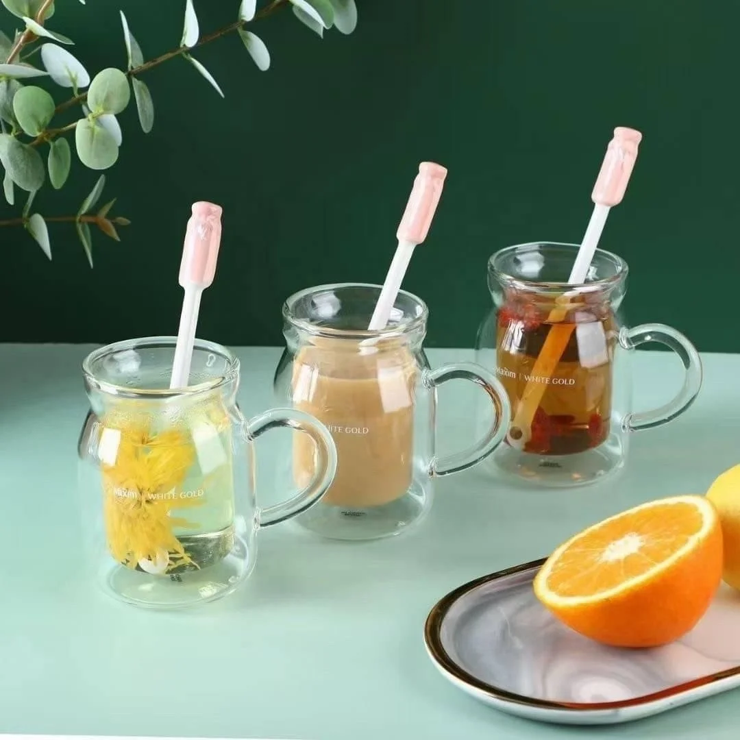 Korea Maxim Double Layer Glass + Mixing Spoon Set Buy Glassware Set