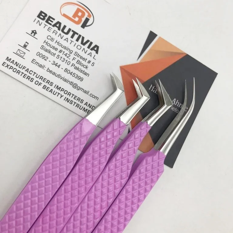 Purple Powder Coated Japanese Stainless Steel Custom Logo Eyelash