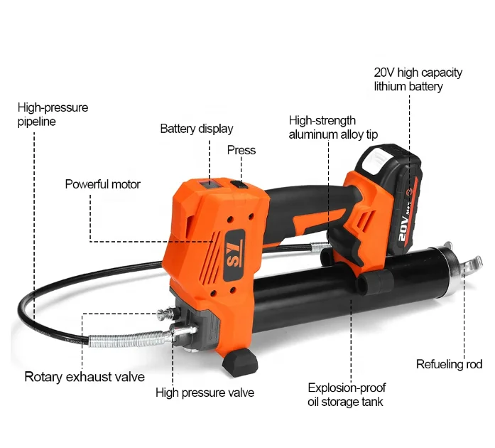 10000psi 20v Electric Grease Pump Battery Operated Powered Highpressure Excavator Grease Gun