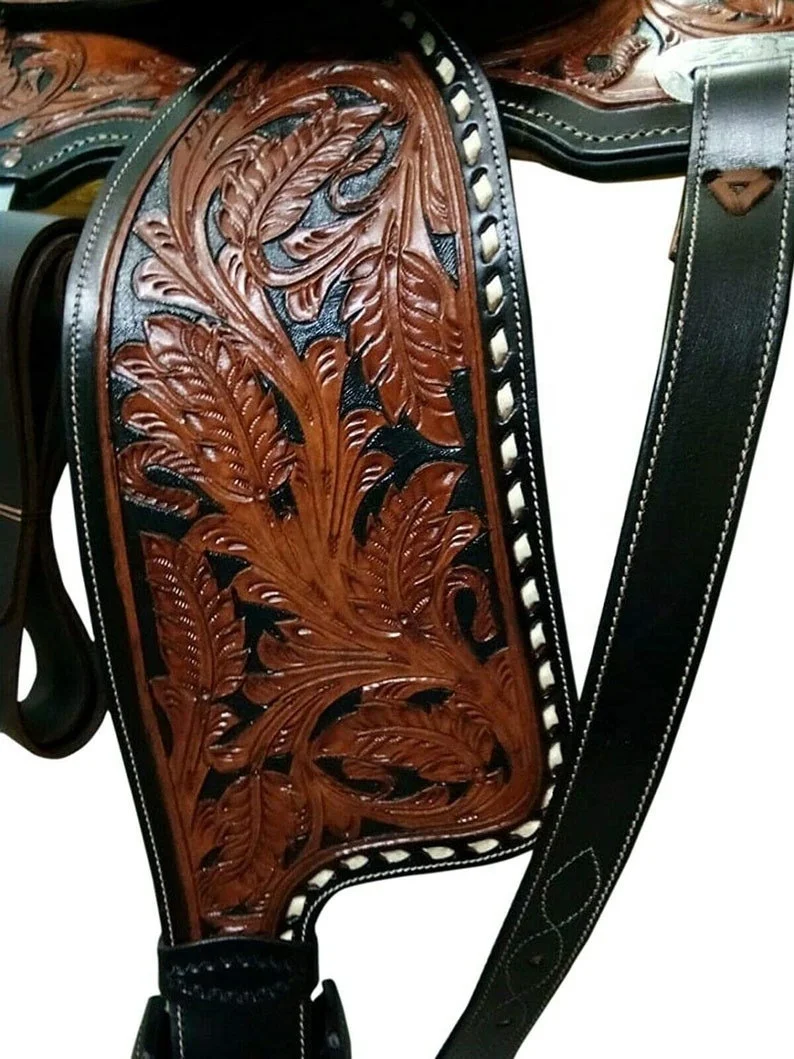 Premium Quality Western Leather Horse Saddle With Matching Horse Tack Set Genuine Leather Barrel