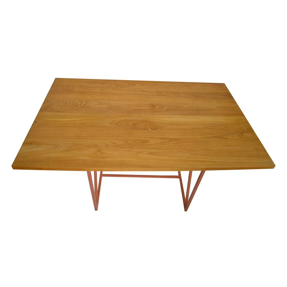 Solid Teak Wood Dining Table Natural Finish With Iron Legs For Indoor And Outdoor Romo Buy