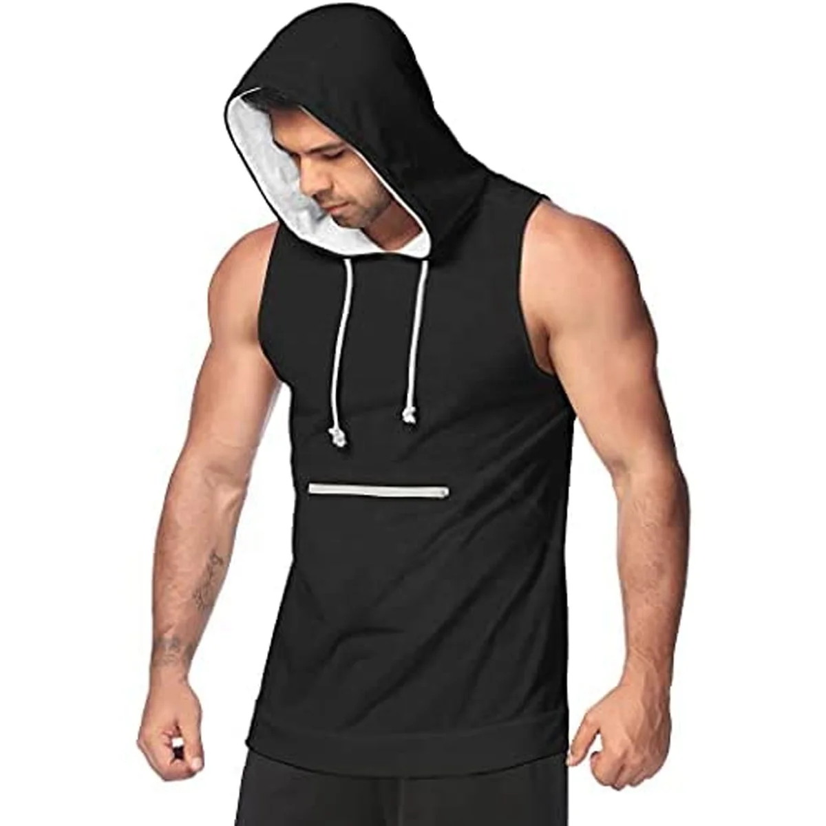 sleeveless hoodie with pockets