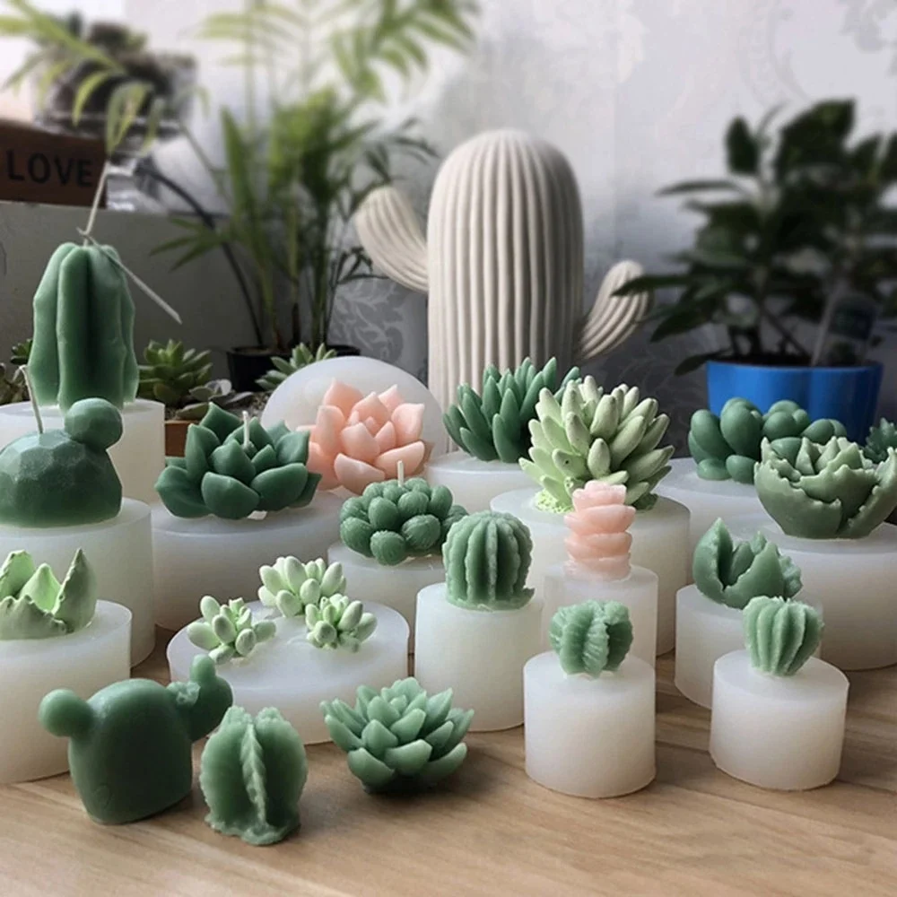 AK 3D Cactus Silicone Candle Mold Decoration Succulent Cake Silicone Molds  for Candle Making DIY Candle Molds