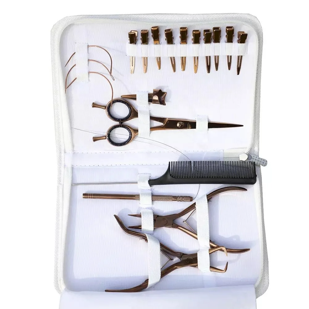 Rose Gold Plated Hair Extension Plier Micro Link Tool Kit With Hair
