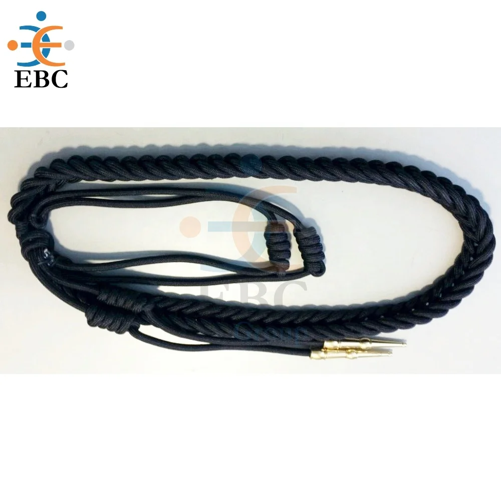 Oem Band Aiguillette Black Silk With Chrome Brass Alloy Tips High