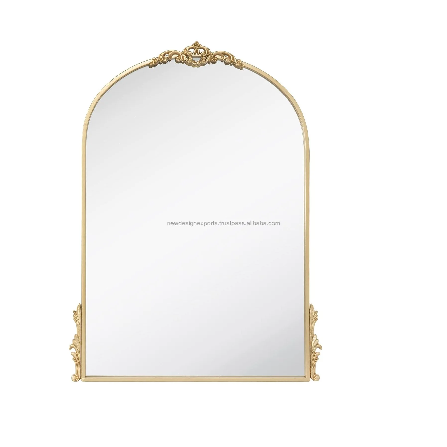 Home Decor Carved Elegant Gold Arch & Flourish Wall Mirror For Vanities